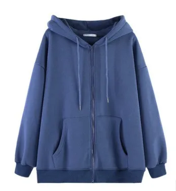 New arrival autumn ladies sweatshirt female solid color loose fashion zip up hoodies jogger top women casual thick coat