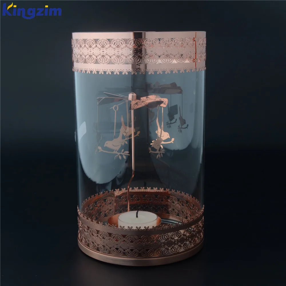 Customized Home Decoration Glass Carousel Candle Rotary Candle Holders Spinning Tea Light Holder for Home Decor Crafts