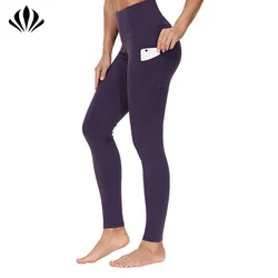 Customized Solid Long Wide Waistband Skin Tight Sports With Pockets Yoga Wear Pants Leggings
