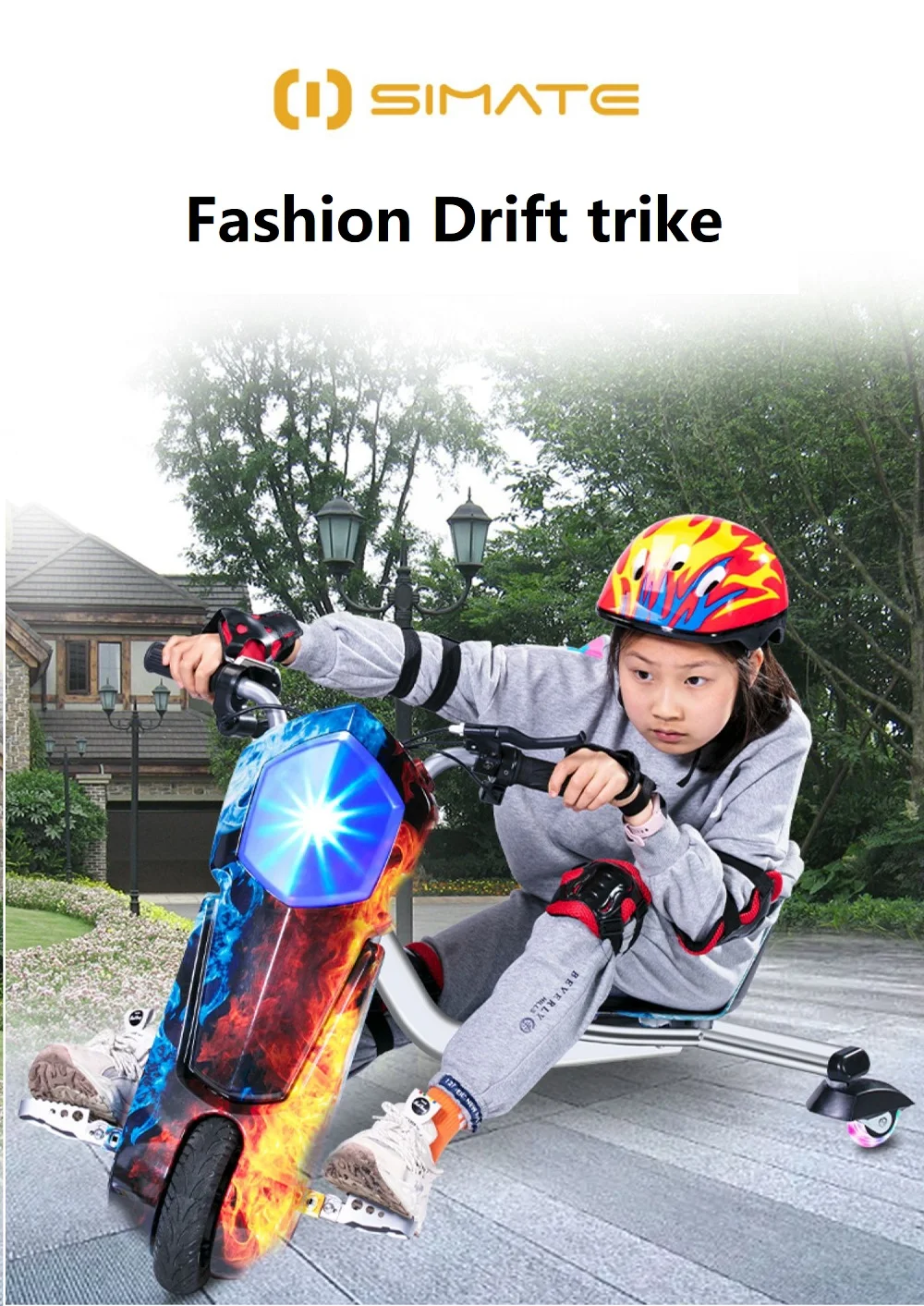Crazy drift cart for kids 8 inch motor e-scooter 3 wheel speed electric drift kart lithium battery drive drift trike