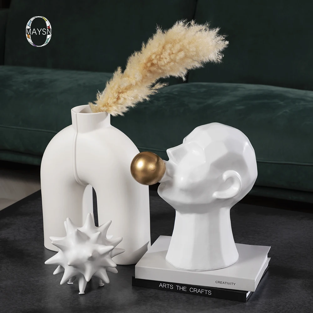 Белая Художественная Скульптура человеческого лица, декоративное настольное украшение, аксессуары для дома, современные статуи, предметы для дома, керамическое украшение