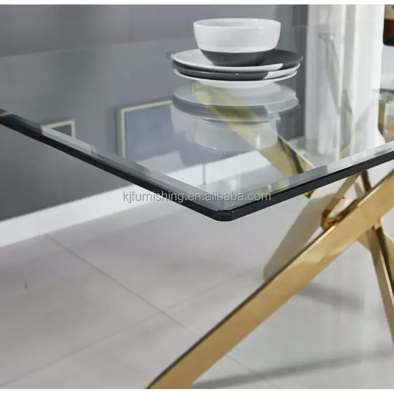 High Quality Nordic Modern Dining Table Tempered Glass Stainless Steel Leg Dining Table