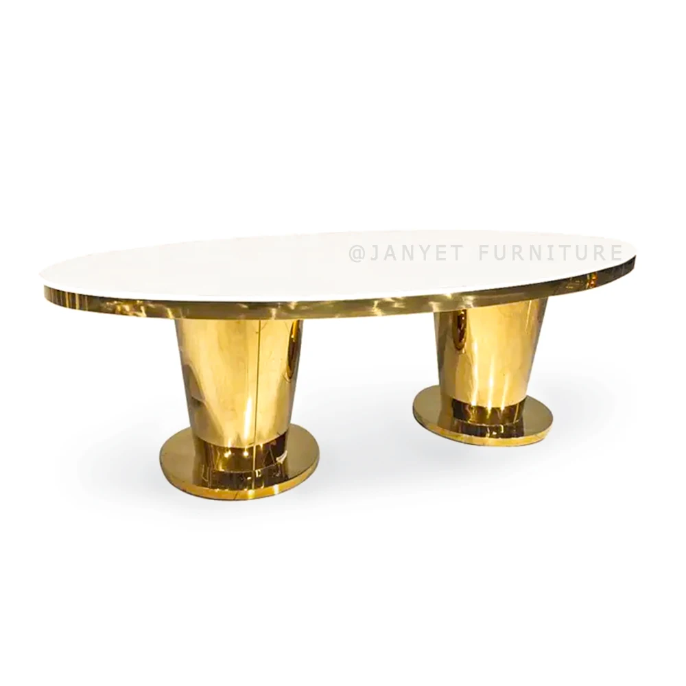 Wholesale Luxury Royal Gold Stainless Steel Wedding Events Hotel Oval Dining Table