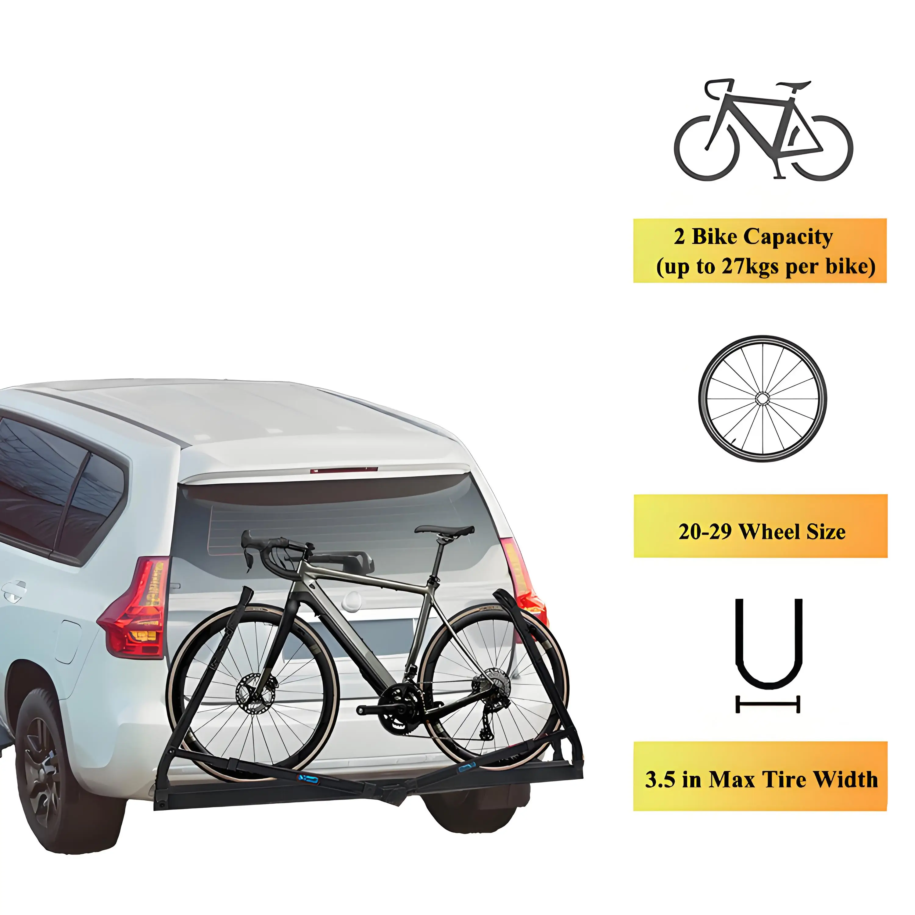 Outdoor travel transport rack 2 bike Steel Car Rear Mounted Bike SKI Rack Car Bicycle Carrier for SUV