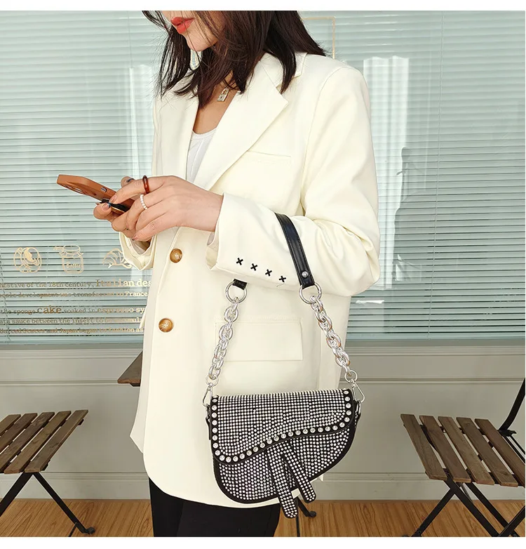 Waterproof dance woman handbag high quality ladies fashion leather handbag 2021 rhinestones handbag