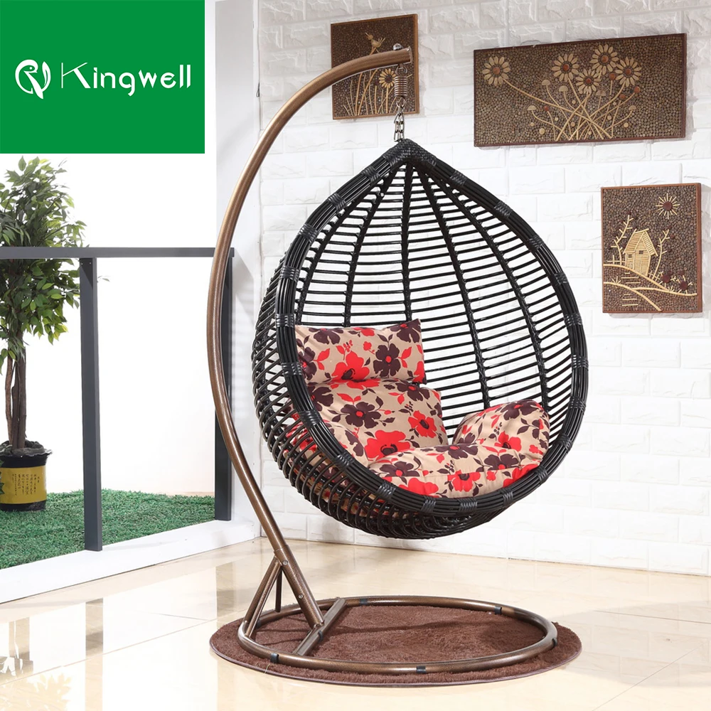 Foshan Factory Garden Rattan Hanging Egg Chair Outdoor Swing With Metal
