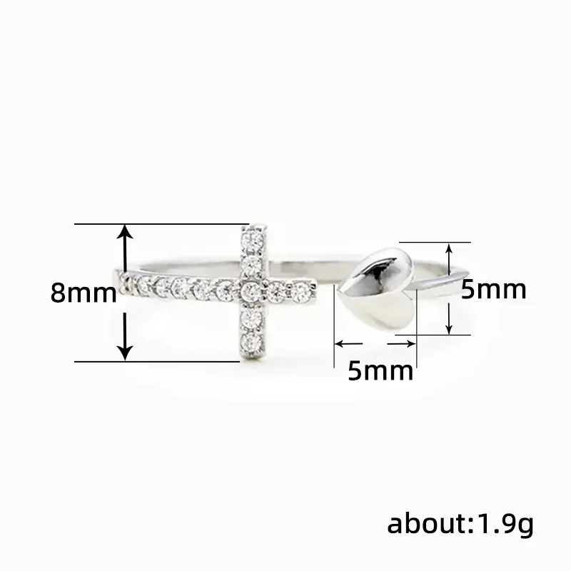 Wholesale Platinum Plated Women Christian Cross Adjustable Wedding Ring Simple Heart Shape Open Diamond Ring