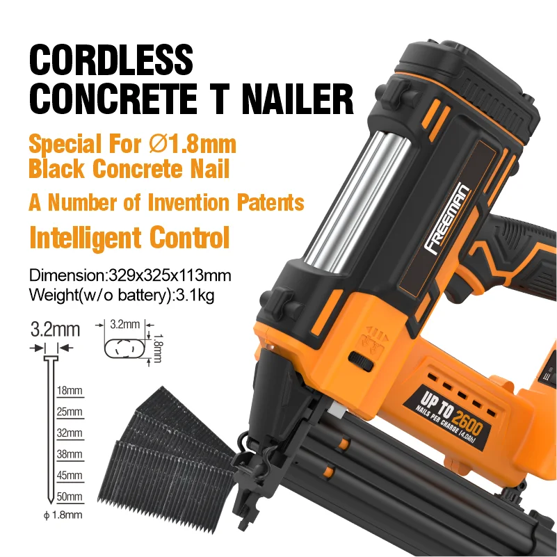 Freeman ST50 Construction Fastener Nail Gun Machine Cordless 20V Battery Cordless Strong Concrete T Nailer Lithium-ion 1 Years