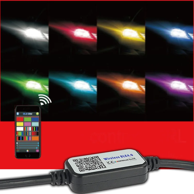 Mobile App to control RGB multicolor automotive led bulb 9005 H11 H7 880 5202 car headlamp H4 led headlight