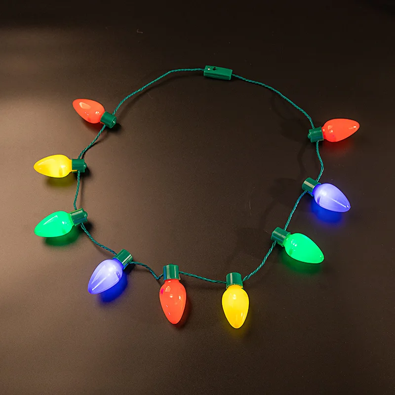 Cheap Led Christmas Light Necklace Party Decoration Light up Christmas Bulb Necklace Flashing X-Mas Bulb Necklace
