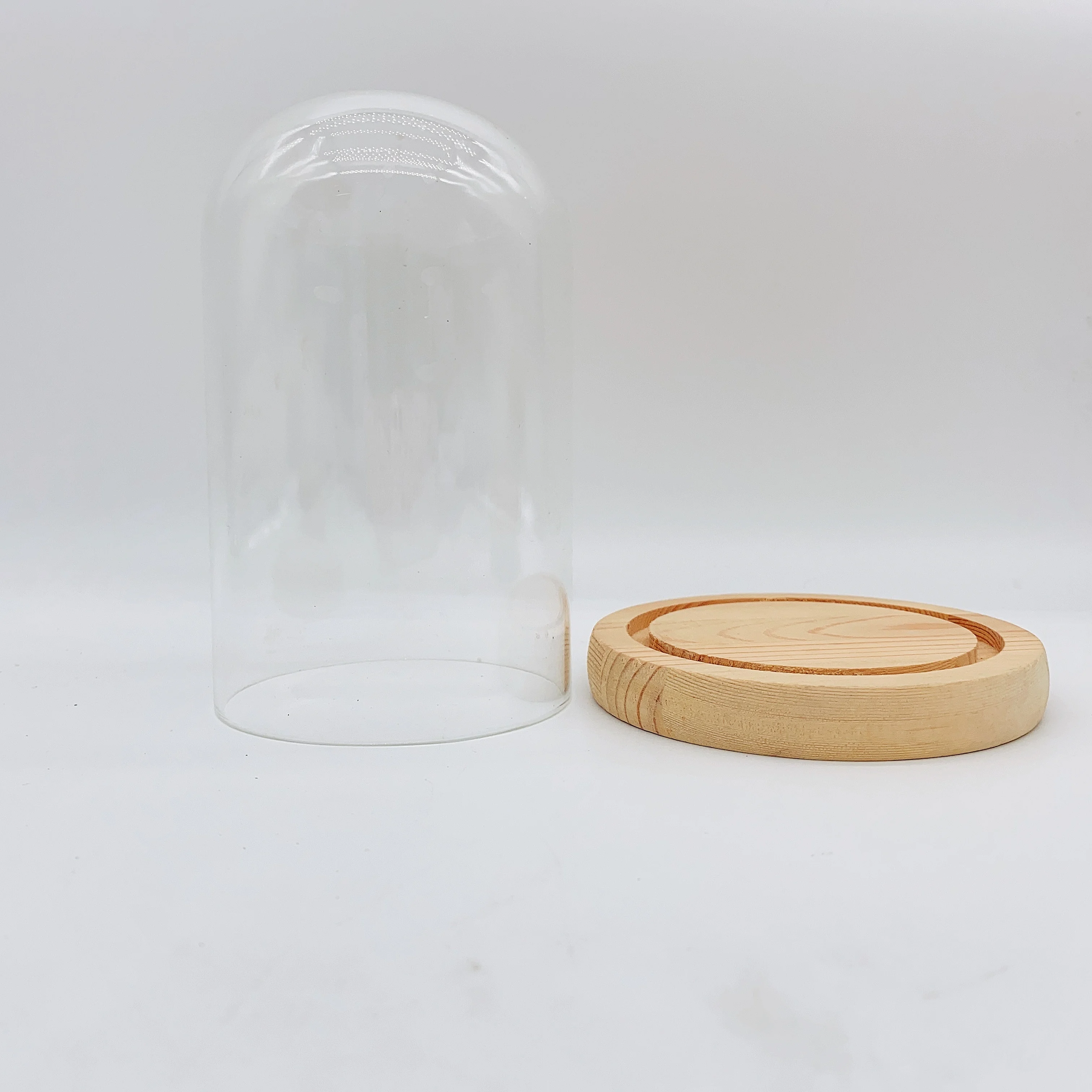 Wholesale Forever Flower Roses Preserved Roses Glass Dome Baubles Hand Blown Large Clear Cloche Glass Dome With Wooden Base