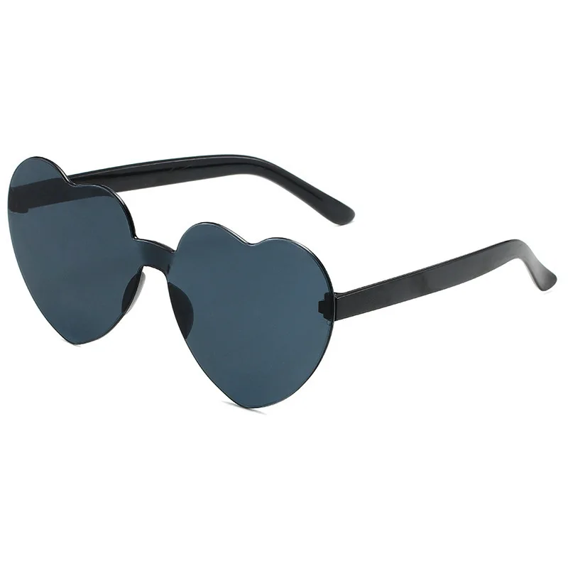 Wholesale Custom Logo Rainbow Frameless Lens Eyewear Candy Color PC Rimless Sunglasses Pink Love Heart Shaped Glass Sunglasses