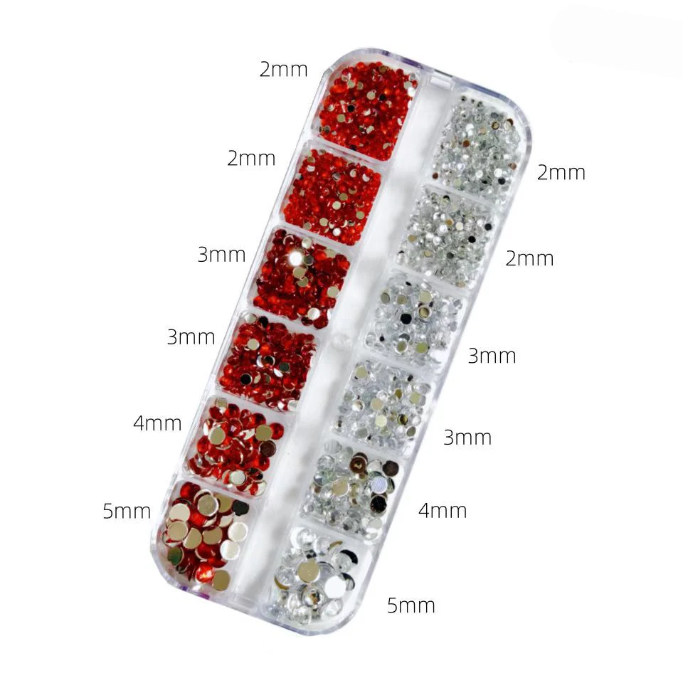 Wholesale Nail Supplier Accessories 12 Grids Flat Back AB Glass Rhinestones 3D Diamond Nail Decorations