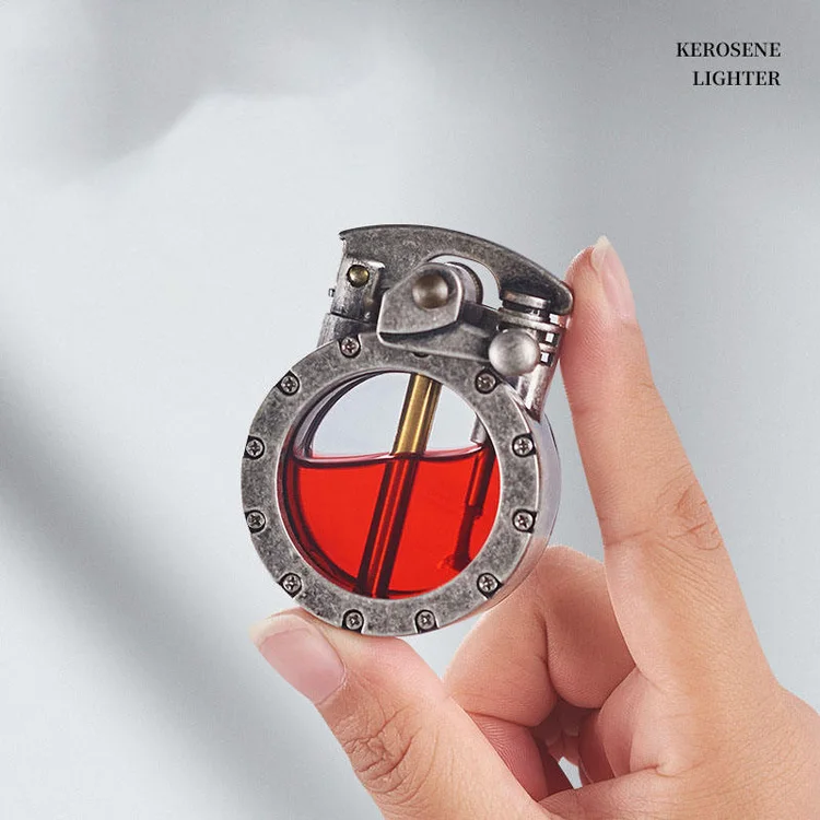 New Metal Rocker Arm Kerosene Lighter Round Shape Retro Large Capacity Tank