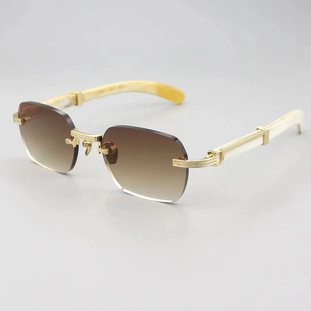 Buffalo horn sunglasses High quality black white ox frame rimless black Buffalo horn sunglasses frameless optical sun glasses