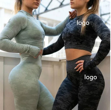 
Оптовая продажа, комплект для спортзала, фитнеса, йоги, Женский Топ с длинным рукавом, леггинсы spandx, комплект из двух предметов 