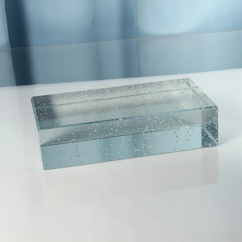 Clear and transparent bubble glass bricks are used in the partition decoration wall tiles of the hotel lobby conference room