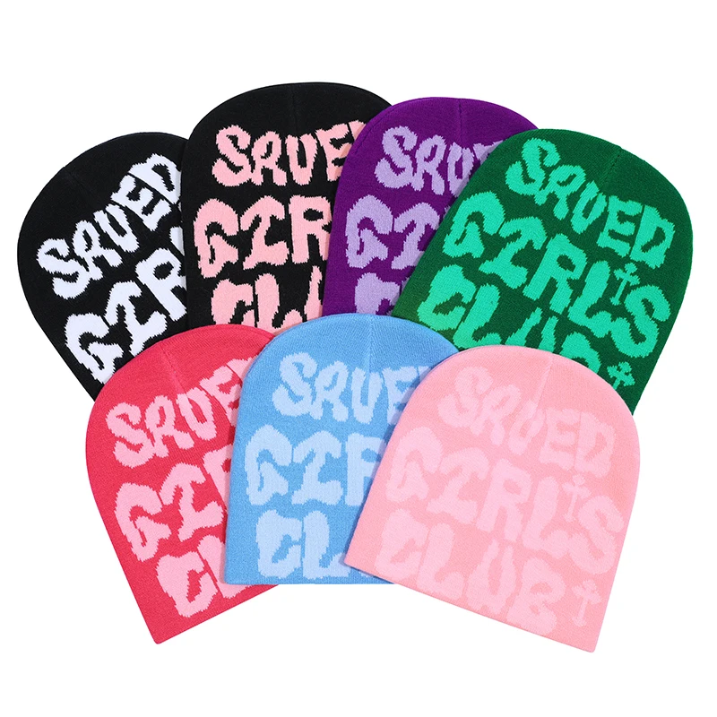 Winter new letter thick warm small hat personalized fashion knitted hat bean hat in stock customizable logo