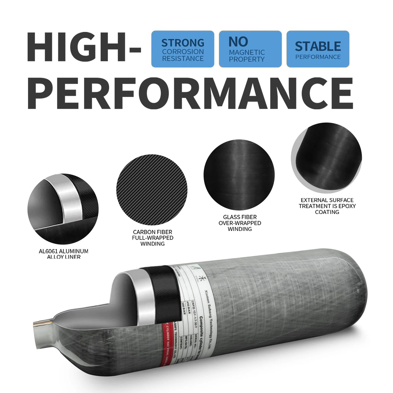 GP High Temperature Resistance High Pressure 4.7L 300bar 4500psi 30mpa Household CE PCP Scuba Diving Carbon Fiber Gas Cylinder