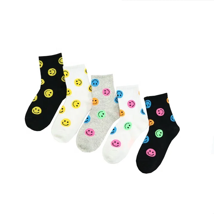Оптовая продажа, осенне-зимние носки из чесаного хлопка с улыбающимся лицом, детские носки