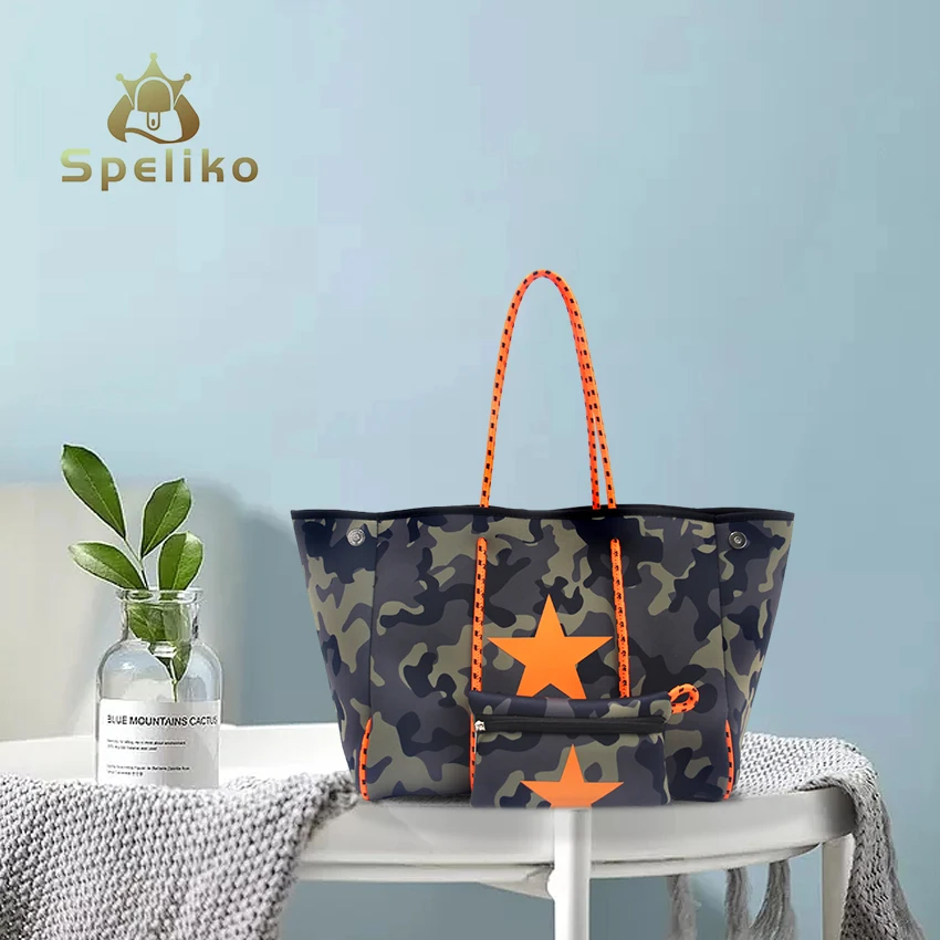 2023 bags women handbags ladies print portable smooth pink and green customize neoprene beach bag shoulder wholesale tote bag