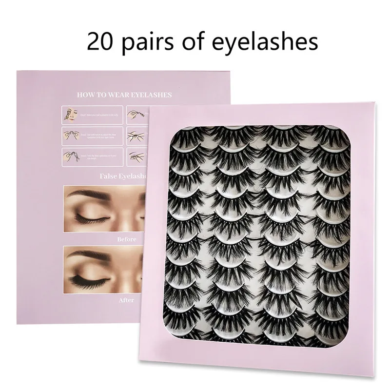 20 Pairs 5D Faux Mink Lashes Natural False Eyelashes Dramatic Volume Long Silk Eyelashes Fake Lashes Makeup Eyelash Extension