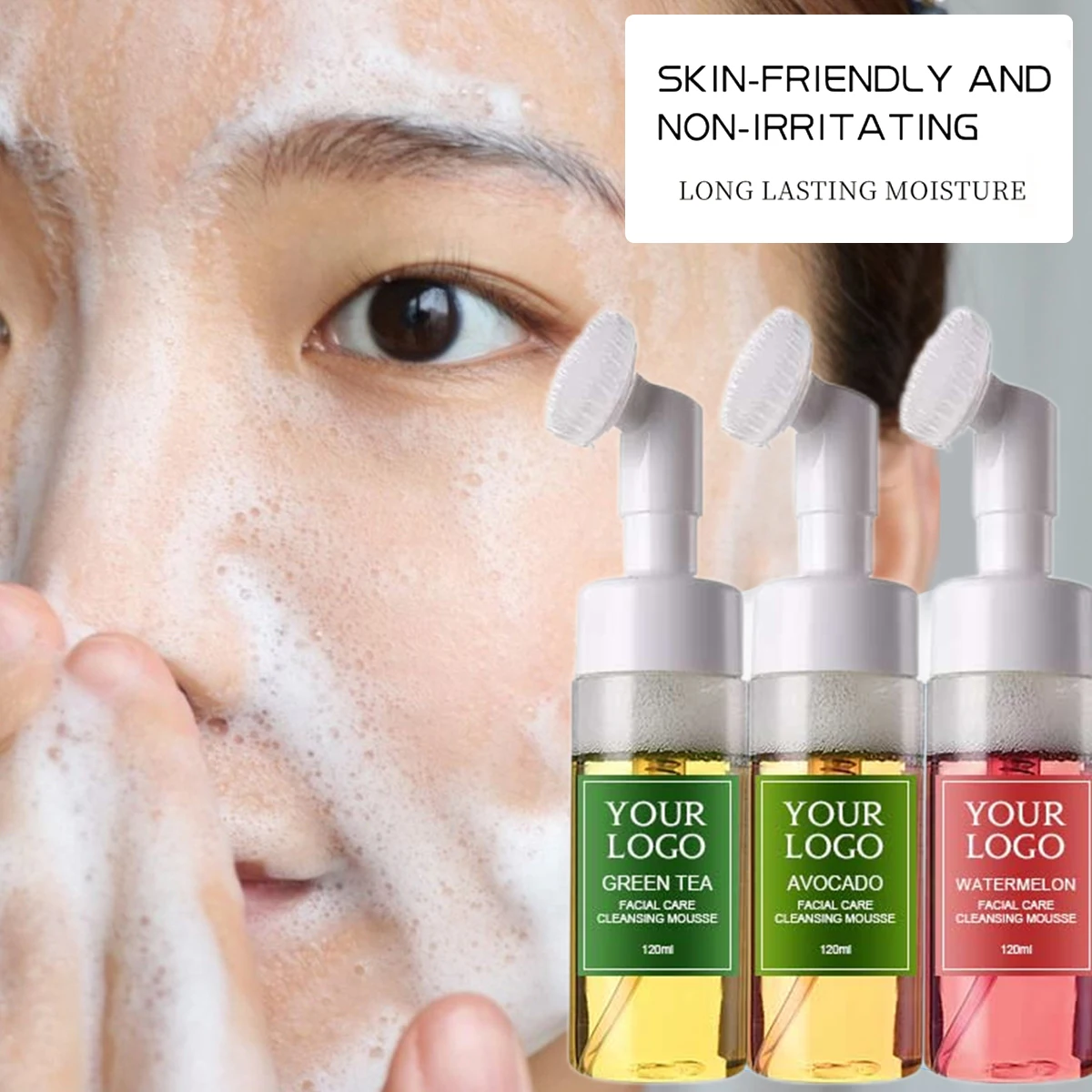Best Face Cleanser Private Label Wholesale 120ML Organic Fruity Mousse With Brush Gentle Face Cleanser