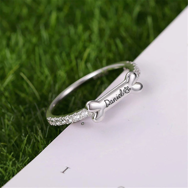 
925 Sterling Silver Personalized Bone Shaped Name Ring Eternity Band Rings 