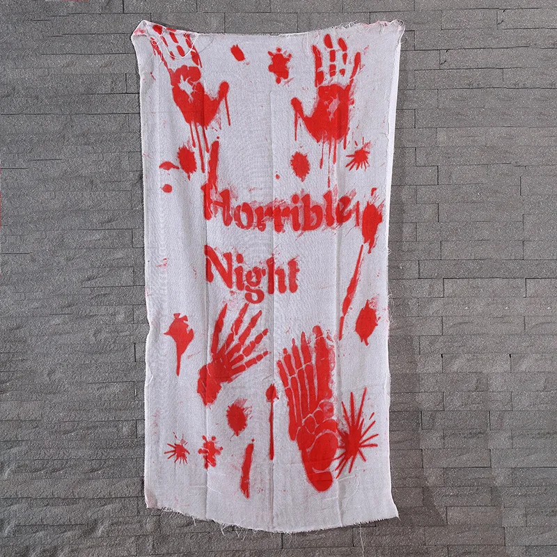 Halloween Decorative Black Sheer Gauze Terror Blood Window Door Net Tablecloth Festival Horror Props Haunted House Party Decor