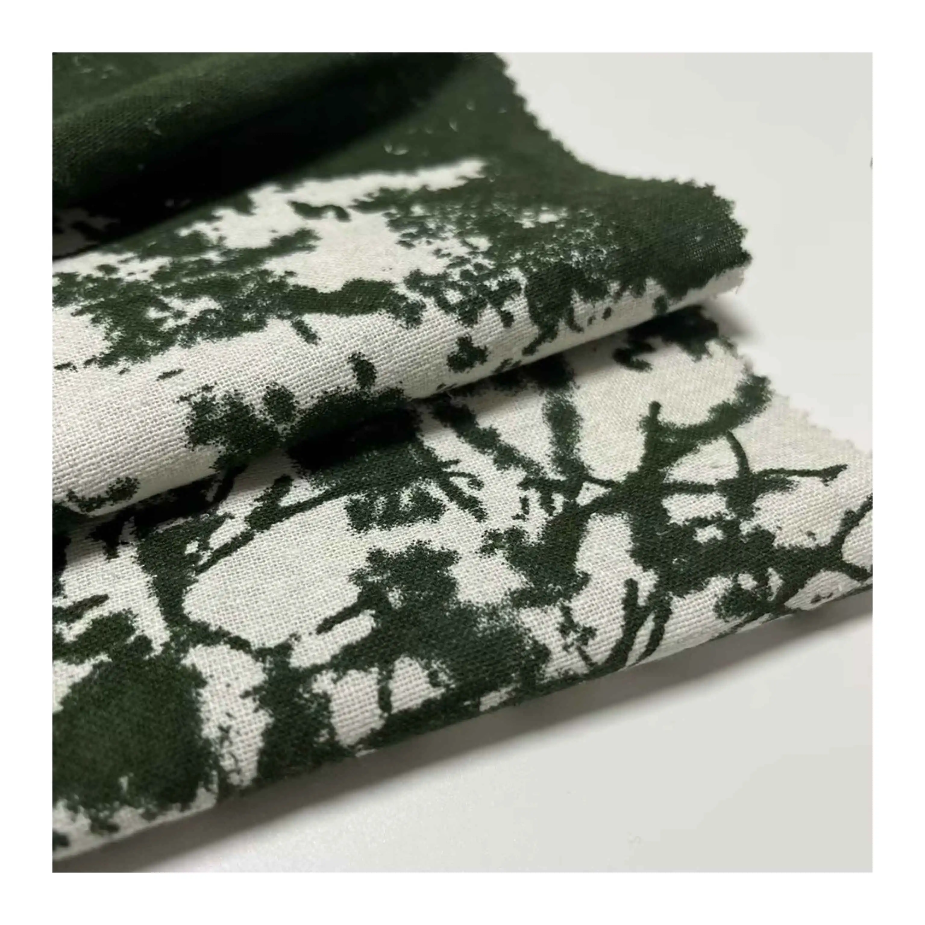 China Shaoxing Factory Breathable Printed ink and wash painting fabric 90%cotton 10%linen for womens clothing