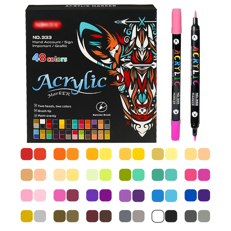 Creative diy Long lasting marker pen art graffiti 24 Dual Tip Permanent Brush Acrylic Paint Marker Pen set