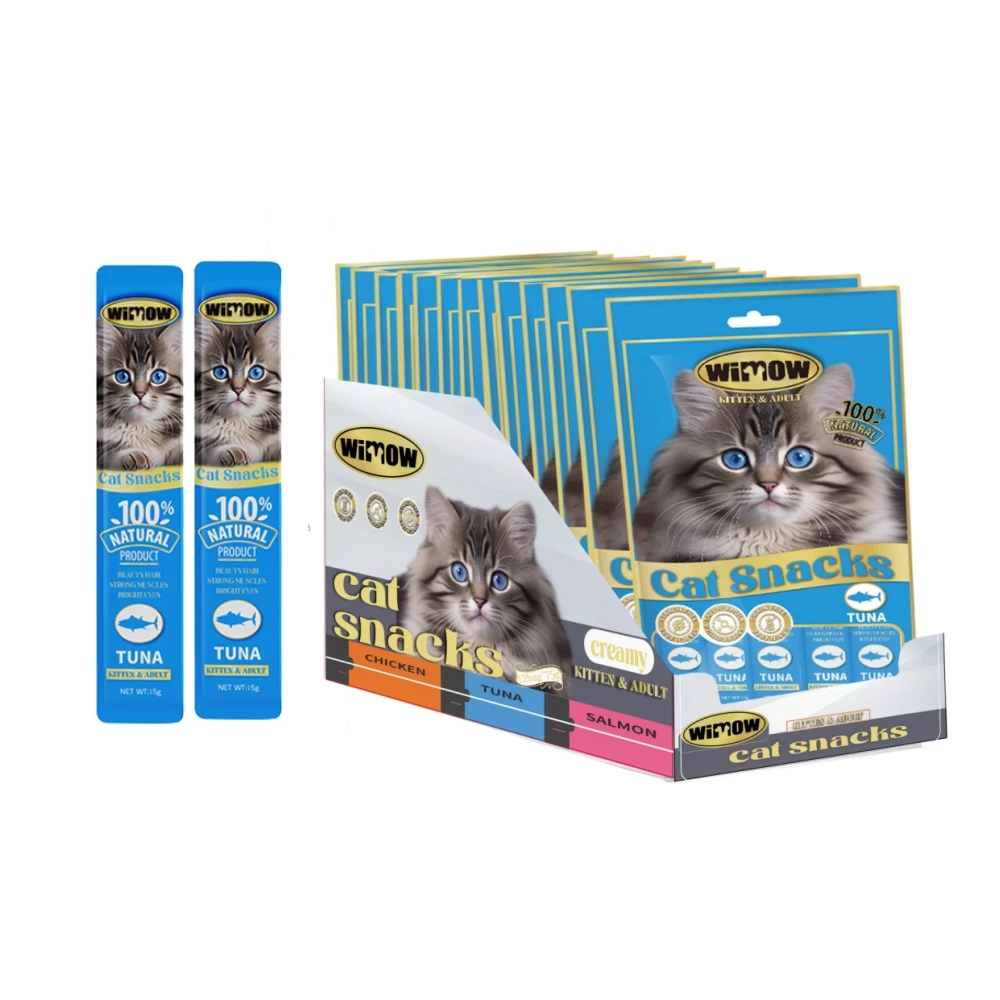 Factory wholesale pet treats chicken new wimow brand natural cat food wet Chicken Tuna Fish Creamy Cat Treats Snacks