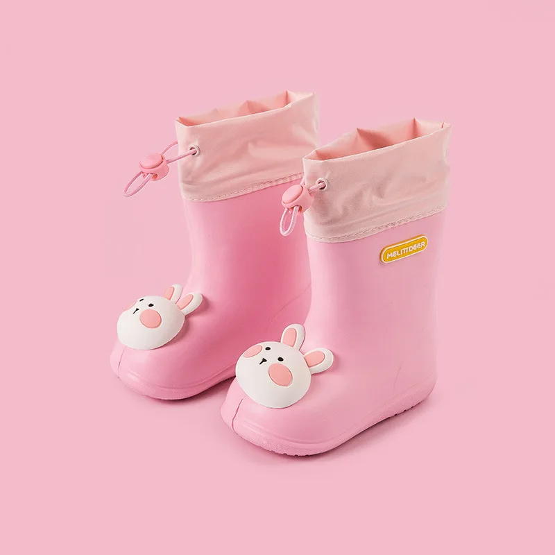 WXL476 Non Slip 3D Dinosaur Duck Rabbit Drawstring Rainboots Waterproof Cartoon PVC Rubber Children Rain Boots