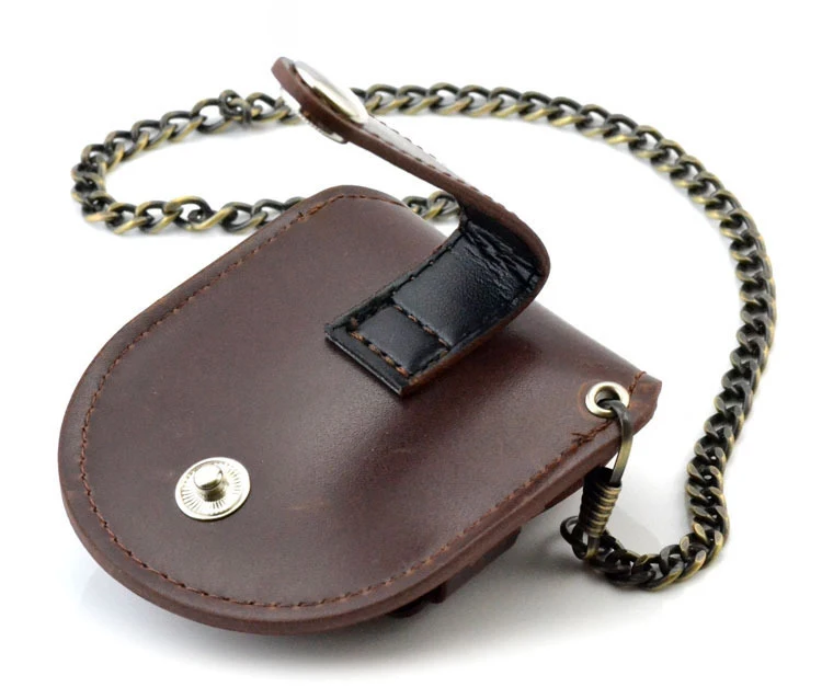 High quality beautiful Brown small leather pouch holder storage wristwatch pocket watch box