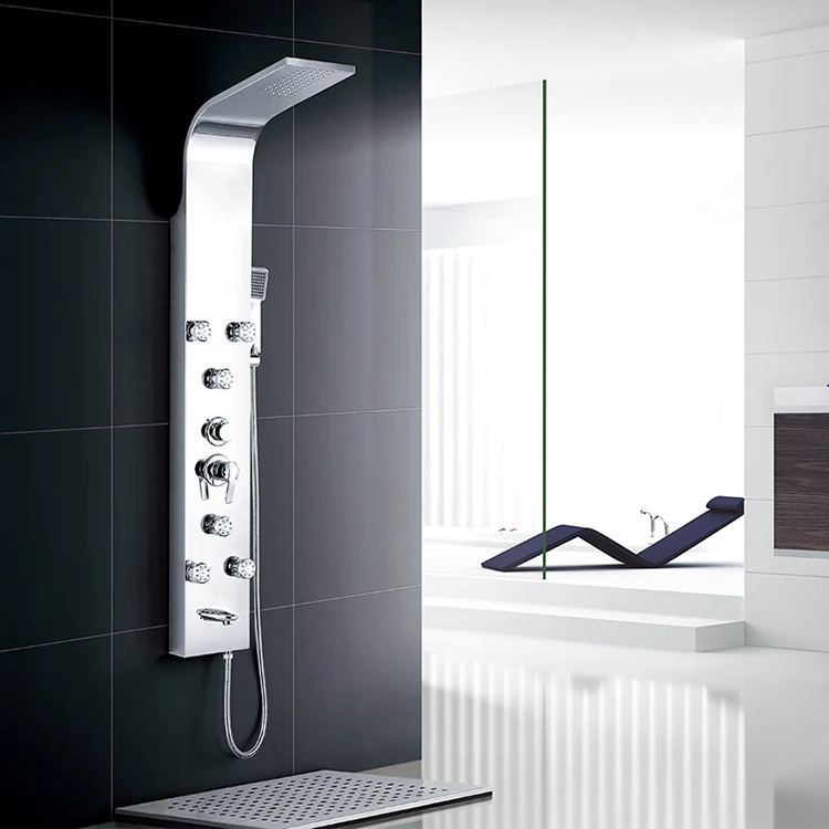 Bathroom Shower Panel Wall Mounted Stainless Steel Waterfall Shower Column Set Tower Massage Body Jets Led Shower Panels