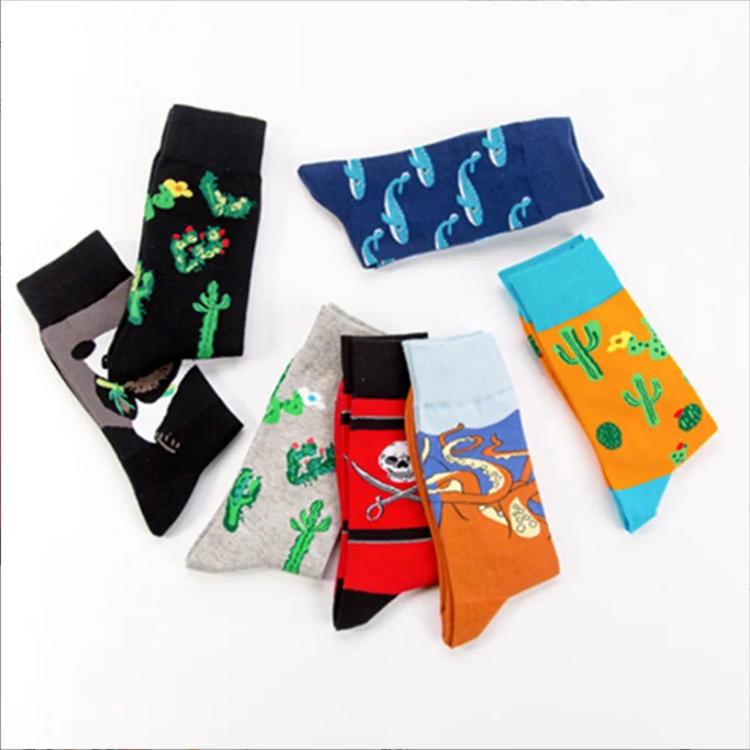 Custom Fashion Colorful Socks Logo Cotton Funny Tube Crew Cactus Jack Men Socks