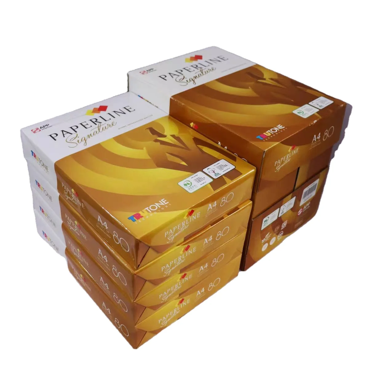 Paperline  Gold A4 copy office paper A4 paper 100 Pulp Paper Copier 500 Sheets Ream 5 Reams Box Copy