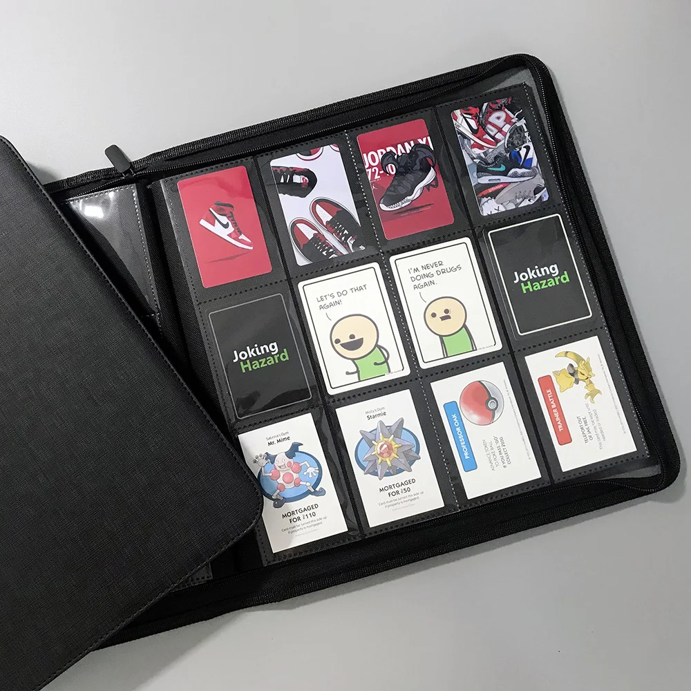 12 Pocket Black Trading Card Album 480 Side Loading Pocket Binder with Zipper for Football Cards, Baseball Cards