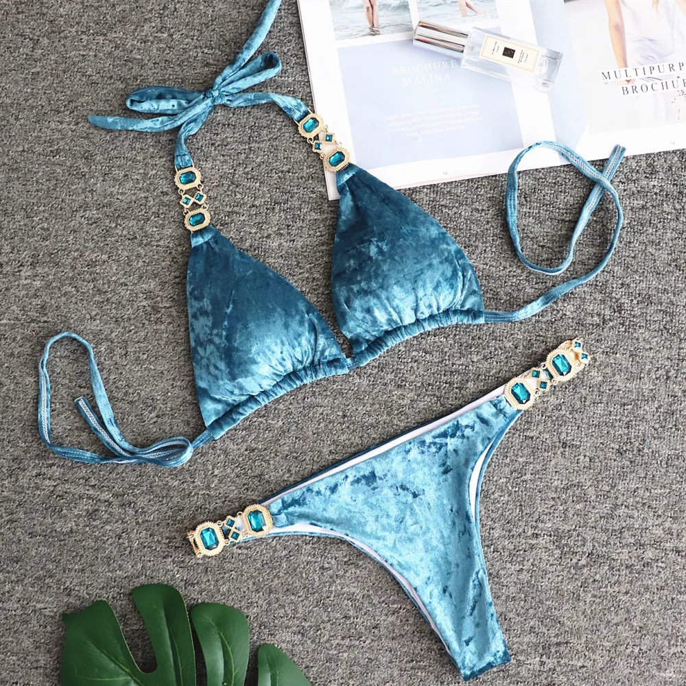 FYA45  Triangle Jewel Connector Swimwear Sexy Diamond  Bikini Woman