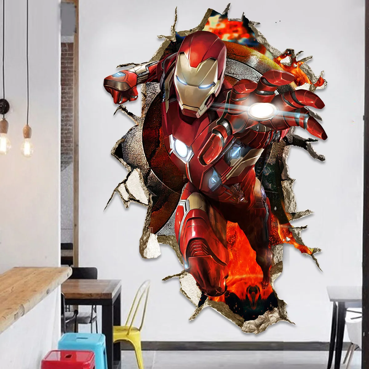 Super hero Super man broken wall to kids room 3d vinyl mural stickers home nursery decoration anime poster wallpaper 90*60cm