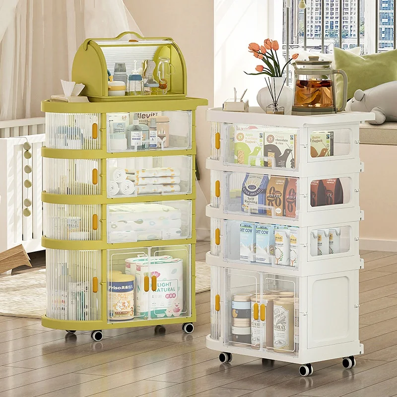Foldable Storage for Baby Items Snack Storage Trolley with Movable