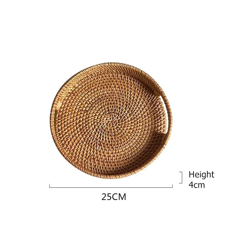 Handmade Round Table Storage Dining Table Decor Basket Kitchen Wicker Rattan Trays With Handles