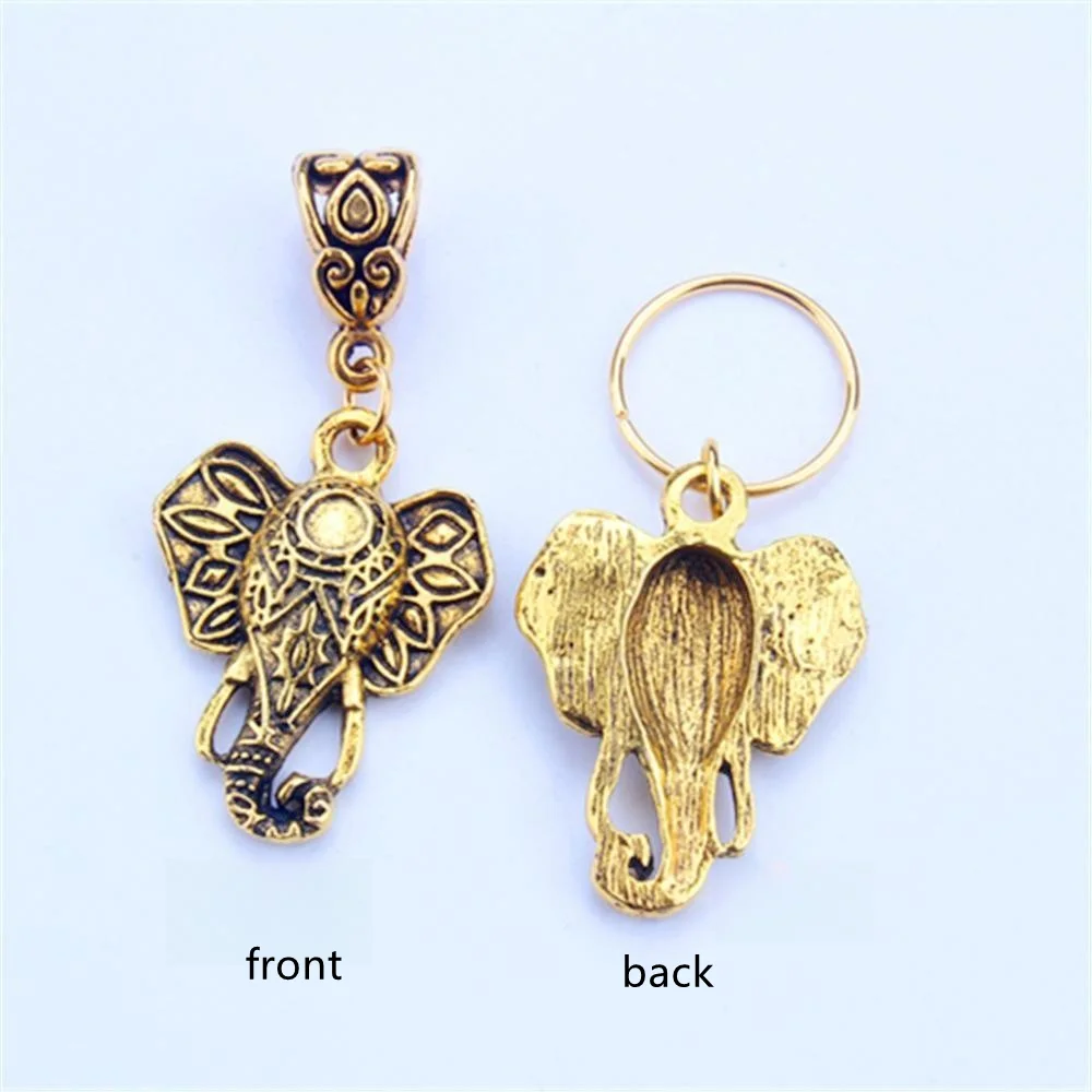Antique like Loc Jewelry 1pc Elephant Charm Dreadlock Beads Metal Ring Cuff Pendant Hair Accessory For Afro wig braid extension