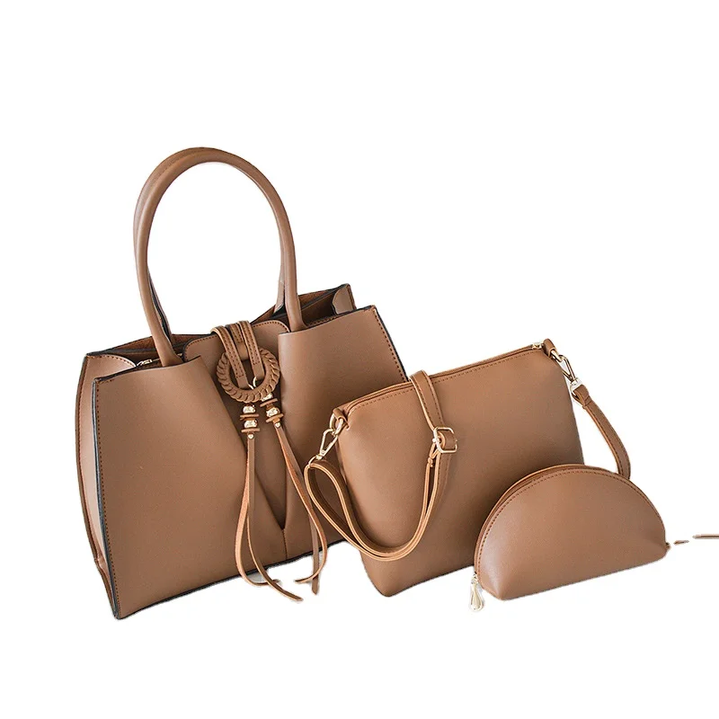 New Europeanstyle Female Lady Handbag Simple Pure Color Bohemia Bucket Shoulder Mother Set Bags Three-piece