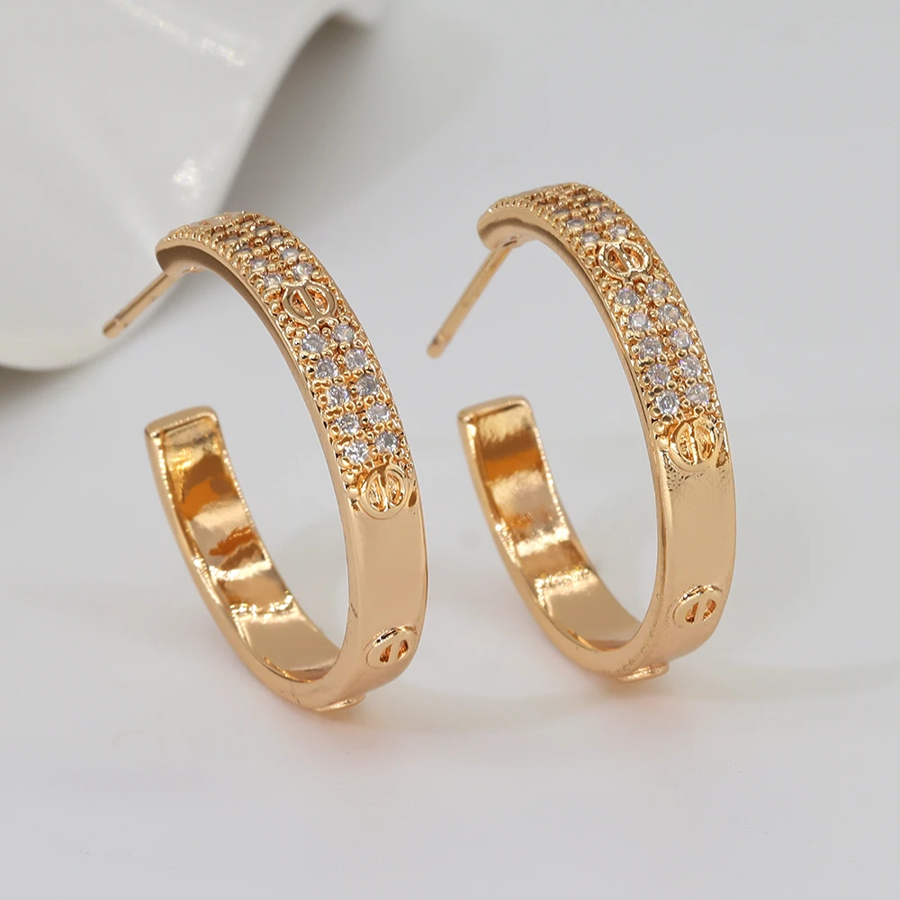 Aretes Brazilian 18K Gold Plated Trendy Luxury Ladies Hoop CC Shape Stud Earrings For Women Jewelry