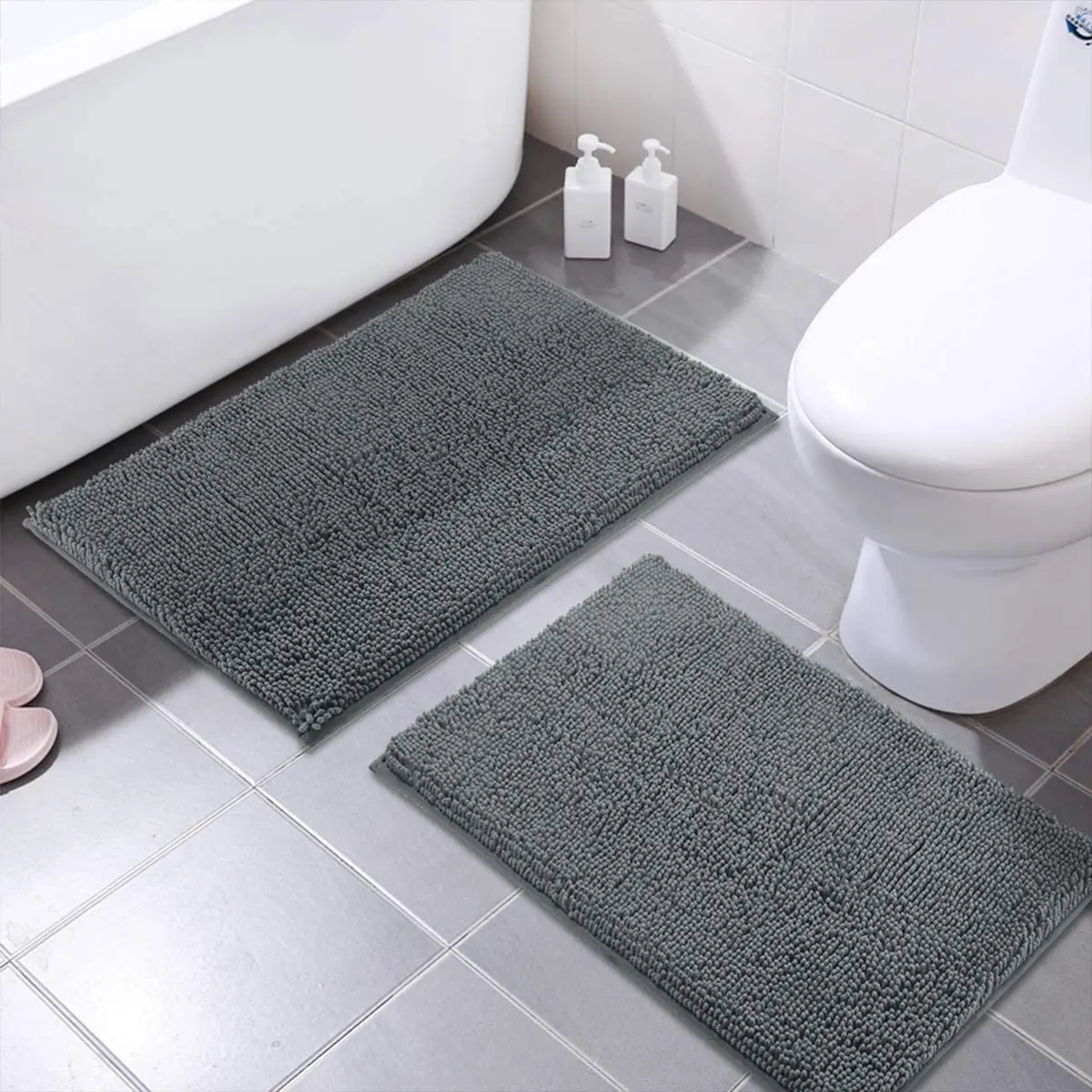 Hot Melt Adhesive Soft Chenille Shower mat Bathroom Rug Absorbent Bath Mat