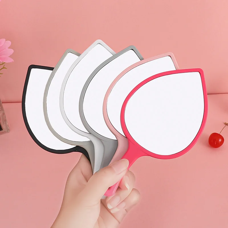 Custom logo Hand held Makeup Mirror for Girls Cosmetic Beauty Dressing Mirror Portable Handle Lip Heart Round Small hand Mirror