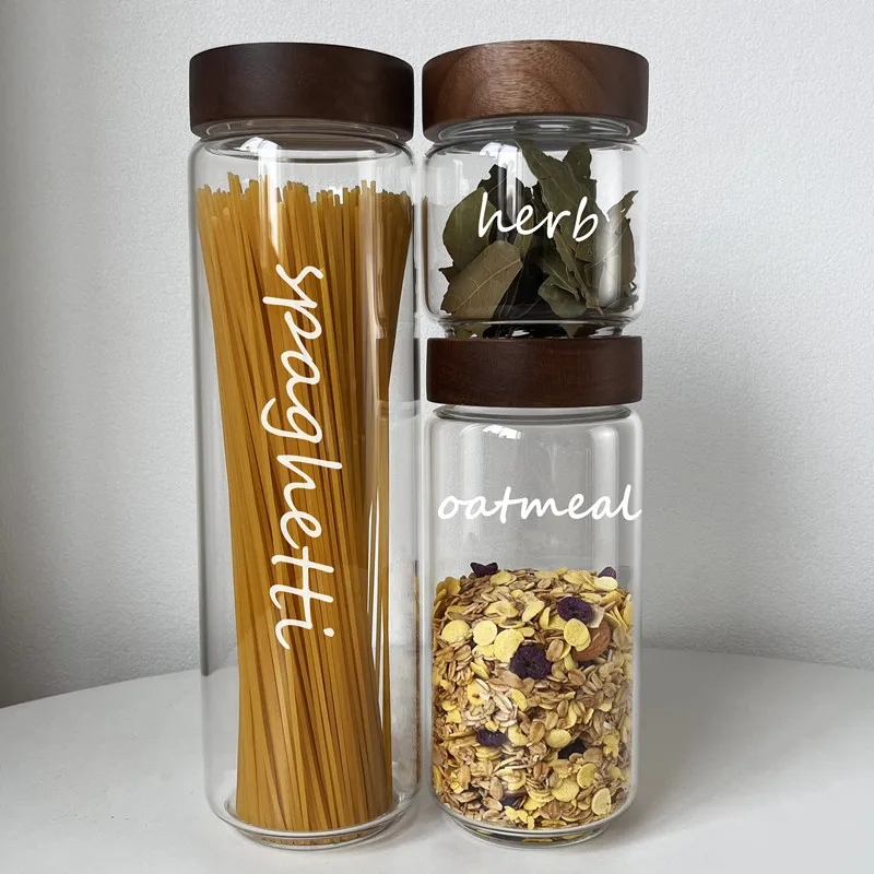 450ml 750ml 1000ml 1300ml 1500ml canister sets for kitchen counter ,clear stackable storage glass containers, acacia lidded jar