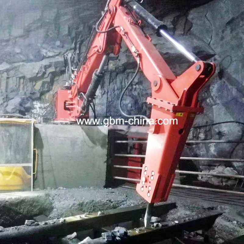 Fixed boom hydraulic hammer rock breaker system