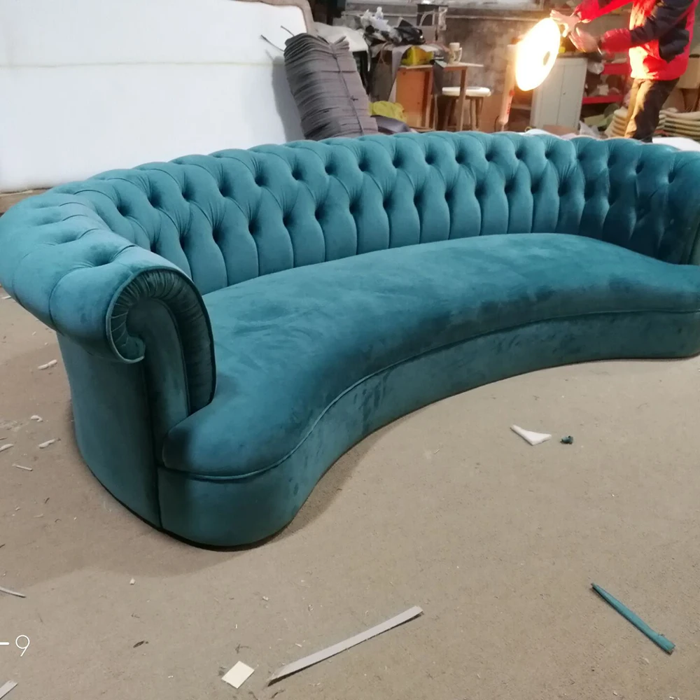 MRS WOODS Modern Design  Luxury Pink Green Chesterfield  Tufted Velvet Curved Living Room Armrest Sofa